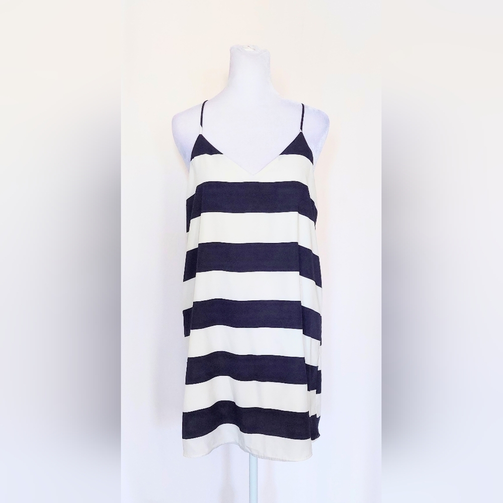 Style Rack Spaghetti Strap Racer Back Stripe Dress Ivory Blue Size Small